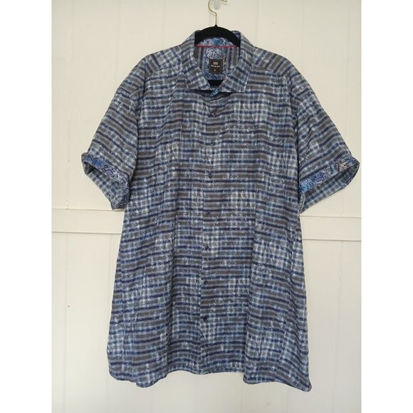 Sloane 044 Reeves Button Up Shirt Mens 5X Blue Cotton Convertible Short Sleeve - Picture 2 of 16
